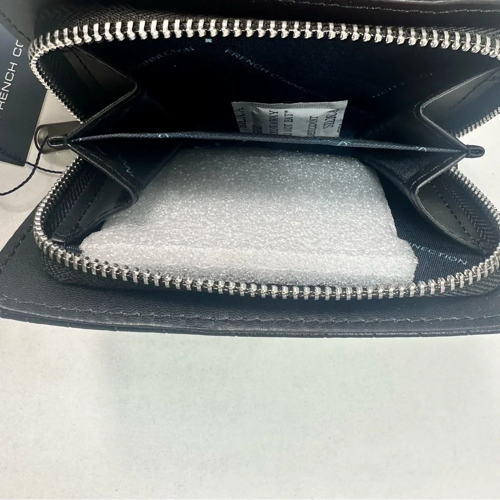 French Connection‎ Emmy Croco Fold Snap Zipper Wallet in Black NWT $48 New